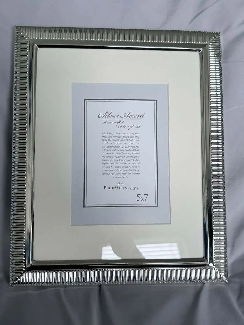Philip Whitney Silver Plated Decorative Striped Beveled Edge 5x7 Photo Frame